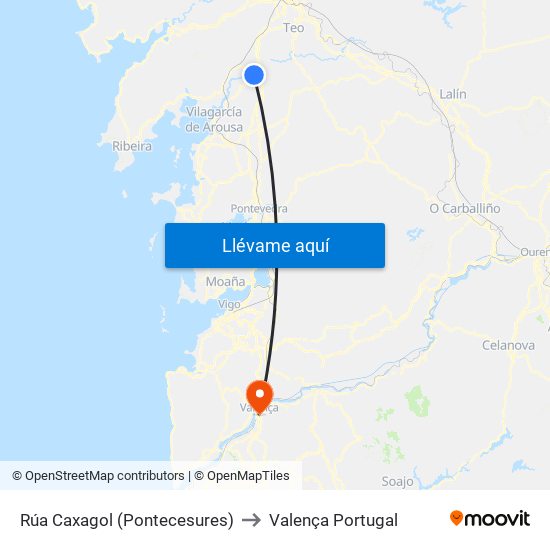 Rúa Caxagol (Pontecesures) to Valença Portugal map
