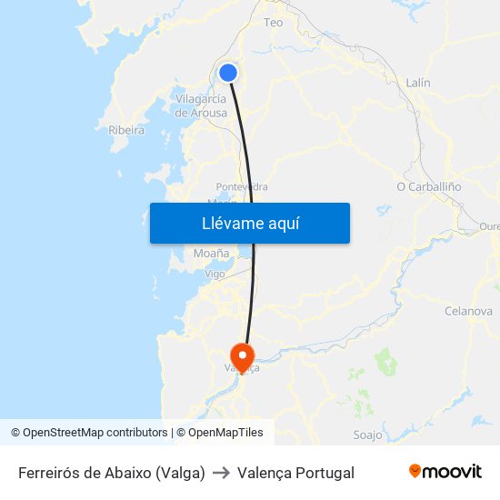 Ferreirós de Abaixo (Valga) to Valença Portugal map