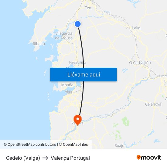 Cedelo (Valga) to Valença Portugal map