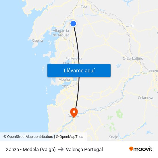 Xanza - Medela (Valga) to Valença Portugal map