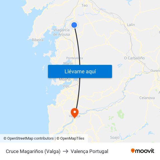 Cruce Magariños (Valga) to Valença Portugal map