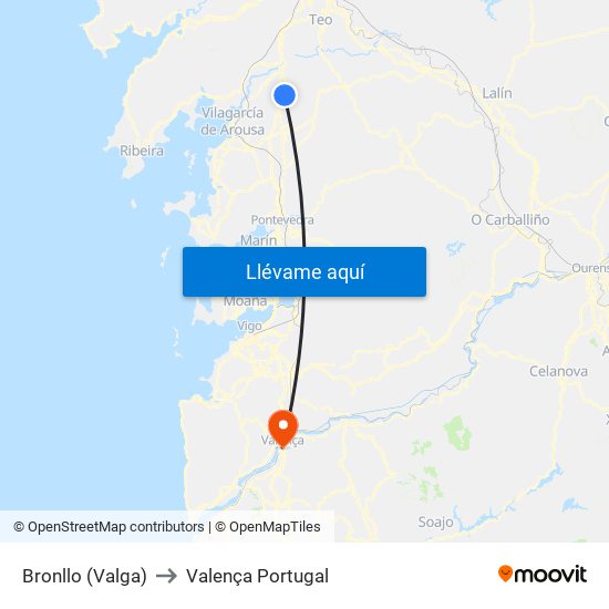 Bronllo (Valga) to Valença Portugal map