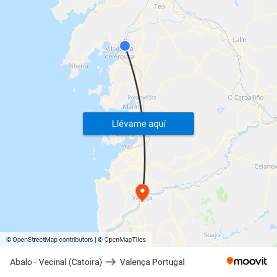 Abalo - Vecinal (Catoira) to Valença Portugal map