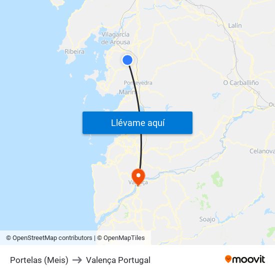 Portelas (Meis) to Valença Portugal map