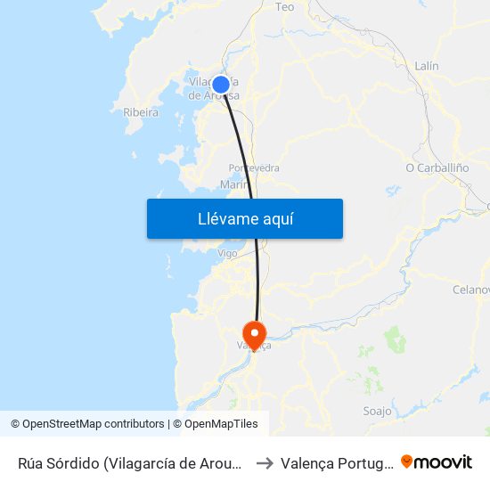 Rúa Sórdido (Vilagarcía de Arousa) to Valença Portugal map