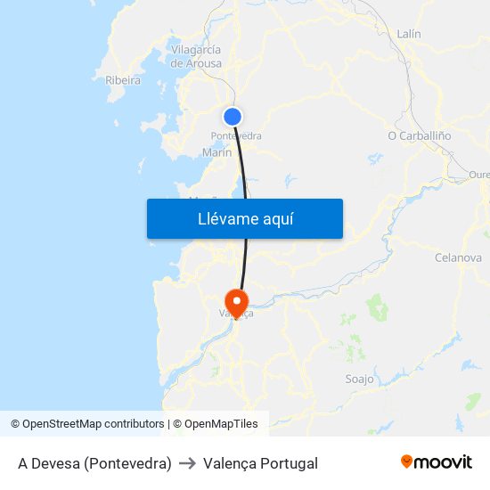 A Devesa (Pontevedra) to Valença Portugal map