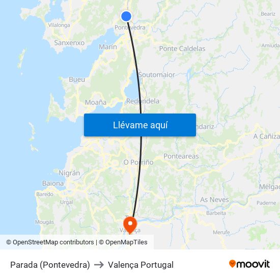 Parada (Pontevedra) to Valença Portugal map