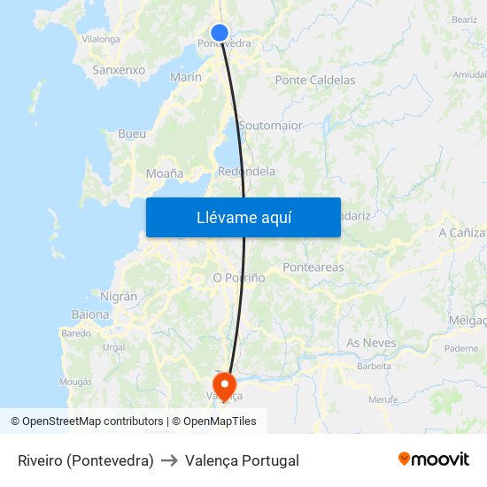 Riveiro (Pontevedra) to Valença Portugal map