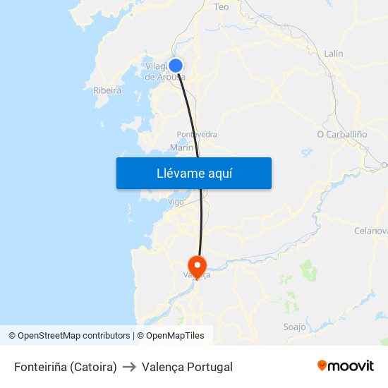 Fonteiriña (Catoira) to Valença Portugal map