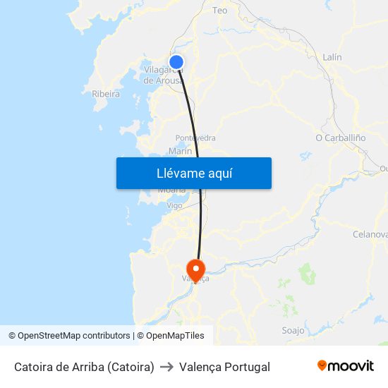 Catoira de Arriba (Catoira) to Valença Portugal map