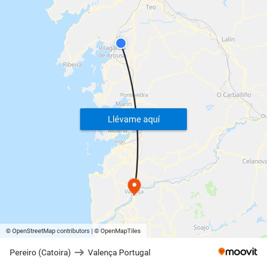Pereiro (Catoira) to Valença Portugal map