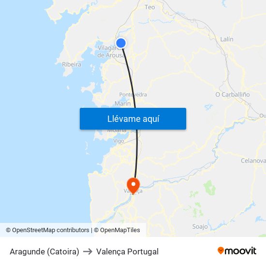 Aragunde (Catoira) to Valença Portugal map