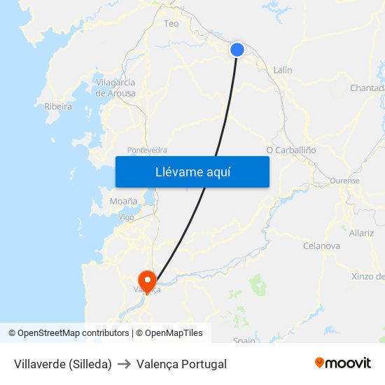 Villaverde (Silleda) to Valença Portugal map