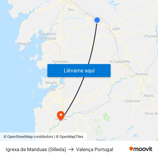 Igrexa de Manduas (Silleda) to Valença Portugal map