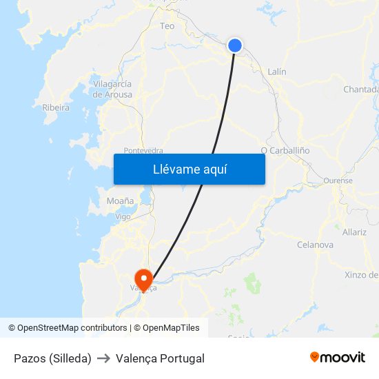 Pazos (Silleda) to Valença Portugal map