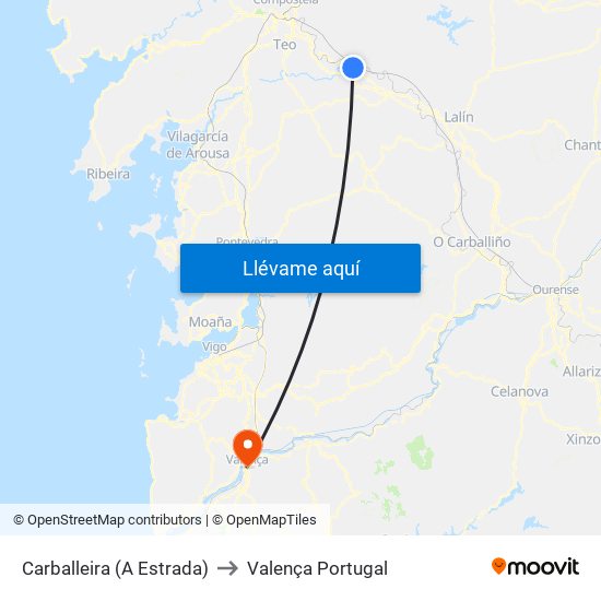 Carballeira (A Estrada) to Valença Portugal map