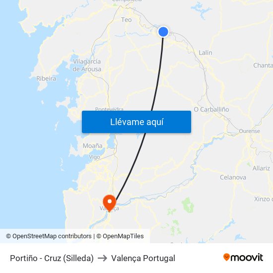 Portiño - Cruz (Silleda) to Valença Portugal map
