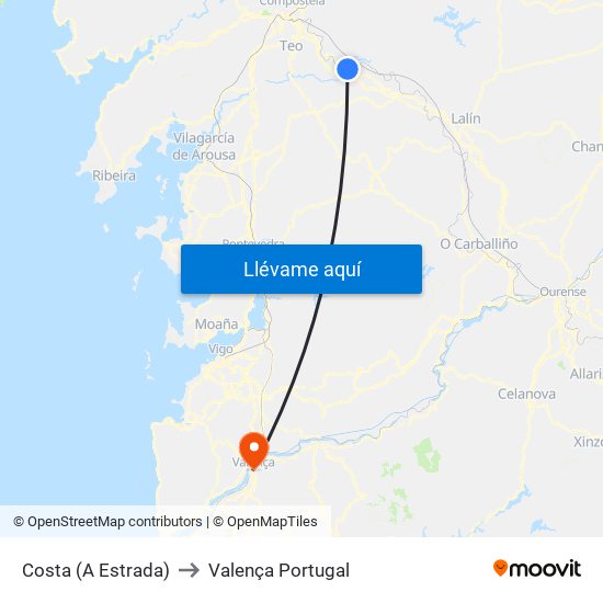 Costa (A Estrada) to Valença Portugal map