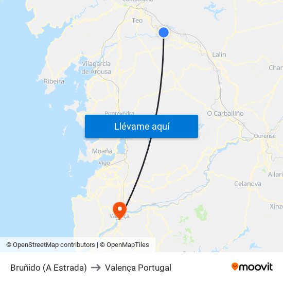 Bruñido (A Estrada) to Valença Portugal map