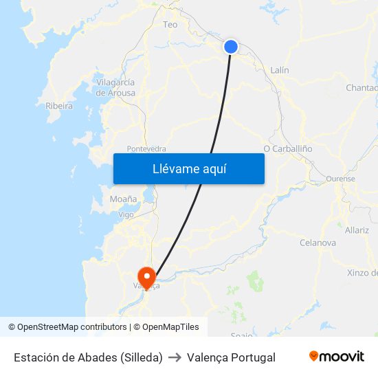 Estación de Abades (Silleda) to Valença Portugal map
