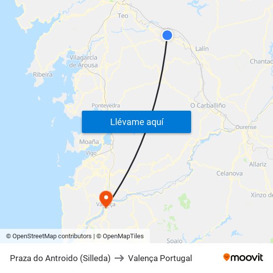 Praza do Antroido (Silleda) to Valença Portugal map
