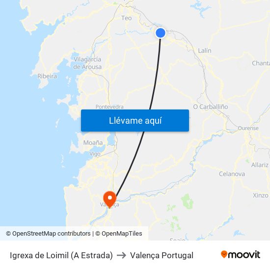 Igrexa de Loimil (A Estrada) to Valença Portugal map