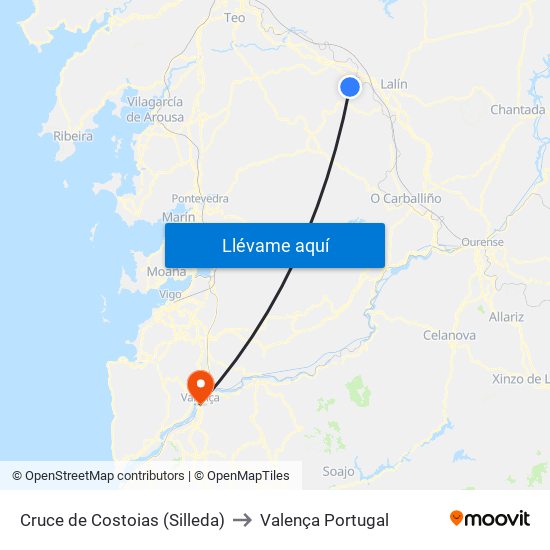 Cruce de Costoias (Silleda) to Valença Portugal map