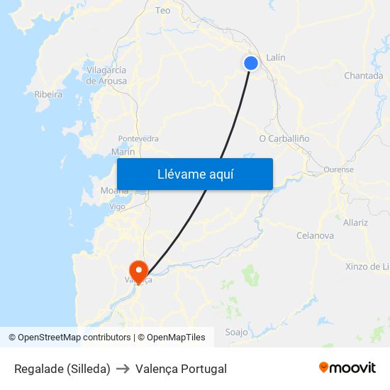 Regalade (Silleda) to Valença Portugal map