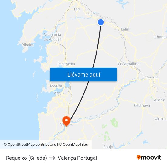 Requeixo (Silleda) to Valença Portugal map