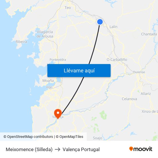 Meixomence (Silleda) to Valença Portugal map