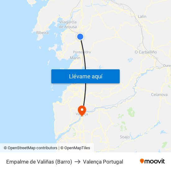 Empalme de Valiñas (Barro) to Valença Portugal map