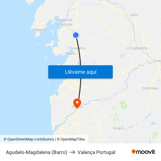Agudelo-Magdalena (Barro) to Valença Portugal map