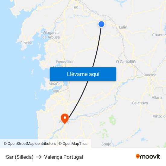 Sar (Silleda) to Valença Portugal map