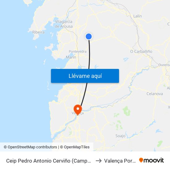 Ceip Pedro Antonio Cerviño (Campo Lameiro) to Valença Portugal map