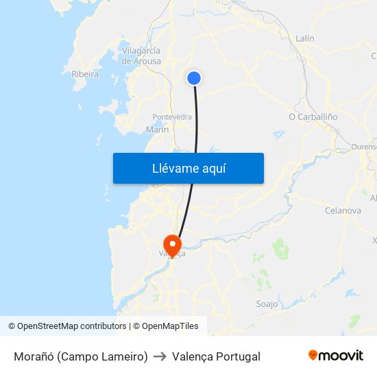 Morañó (Campo Lameiro) to Valença Portugal map