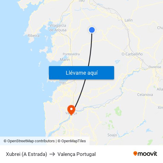Xubrei (A Estrada) to Valença Portugal map