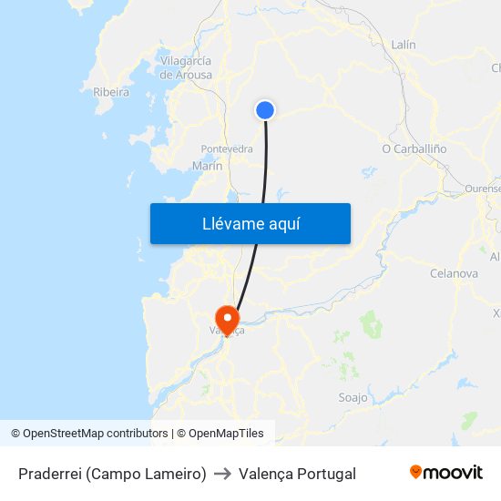 Praderrei (Campo Lameiro) to Valença Portugal map