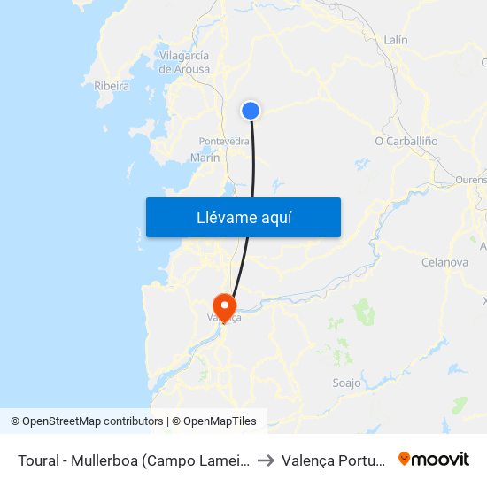 Toural - Mullerboa (Campo Lameiro) to Valença Portugal map