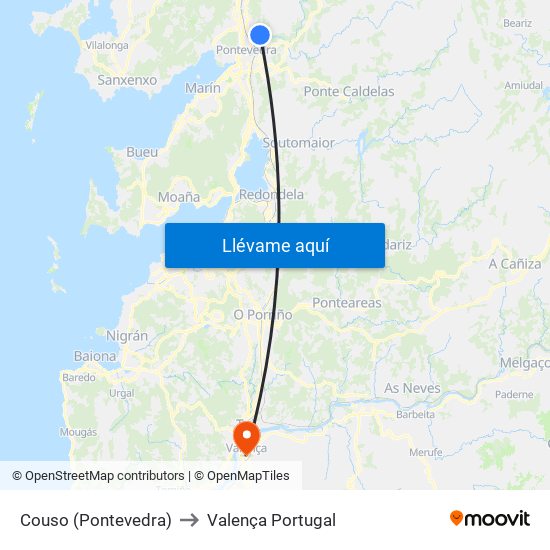 Couso (Pontevedra) to Valença Portugal map