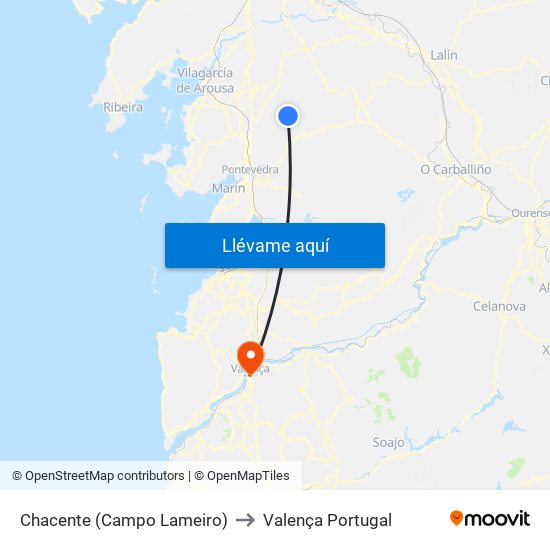 Chacente (Campo Lameiro) to Valença Portugal map