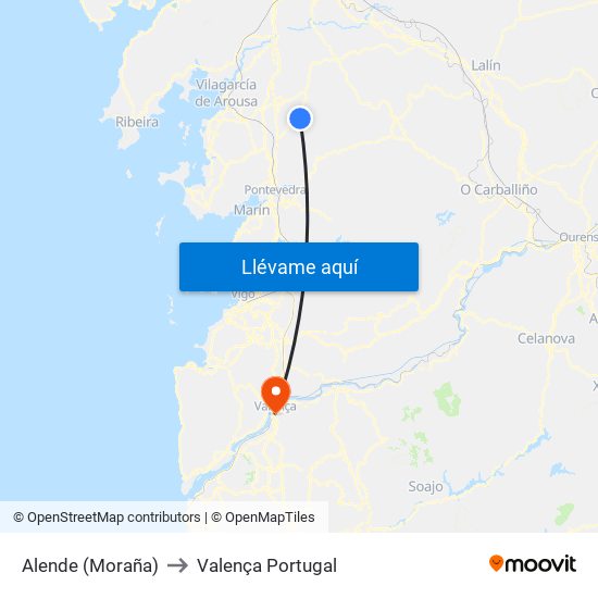 Alende (Moraña) to Valença Portugal map