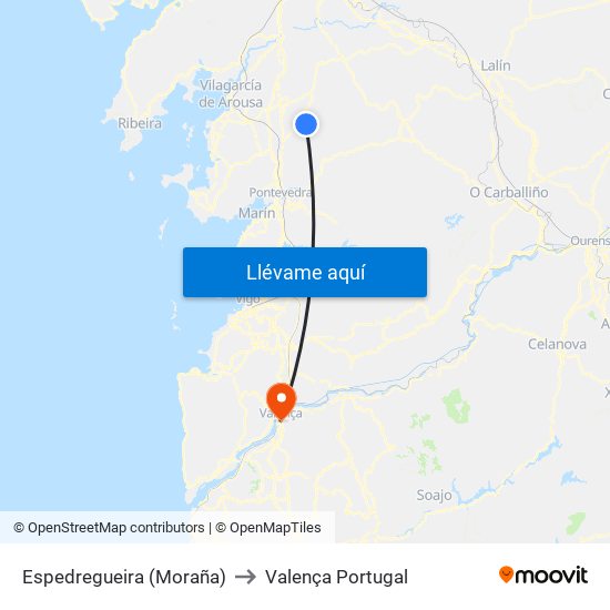 Espedregueira (Moraña) to Valença Portugal map