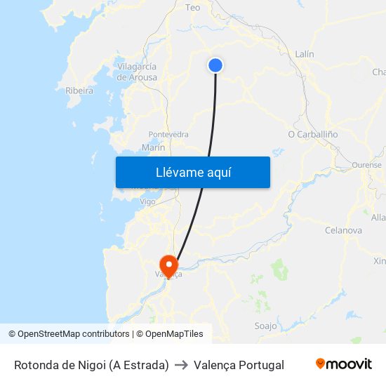 Rotonda de Nigoi (A Estrada) to Valença Portugal map