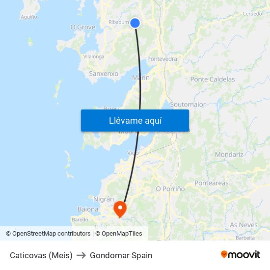 Caticovas (Meis) to Gondomar Spain map