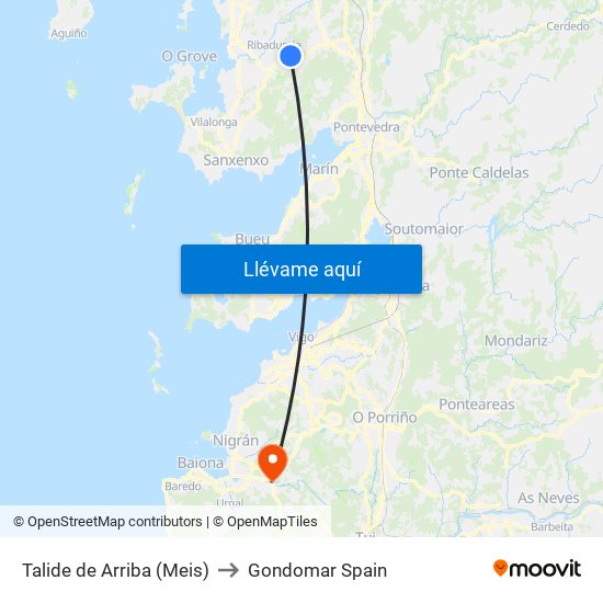 Talide de Arriba (Meis) to Gondomar Spain map