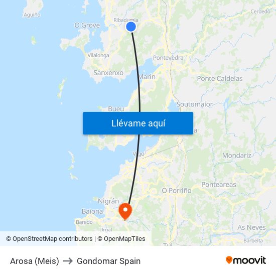 Arosa (Meis) to Gondomar Spain map