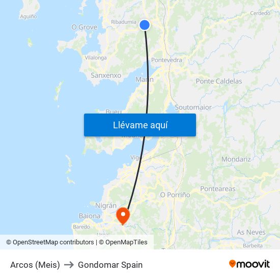 Arcos (Meis) to Gondomar Spain map
