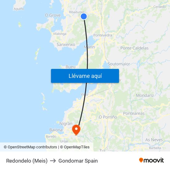 Redondelo (Meis) to Gondomar Spain map