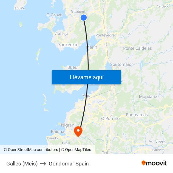 Galles (Meis) to Gondomar Spain map