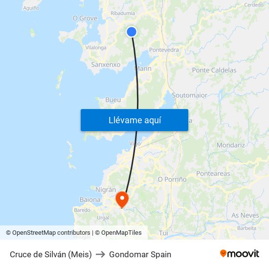 Cruce de Silván (Meis) to Gondomar Spain map